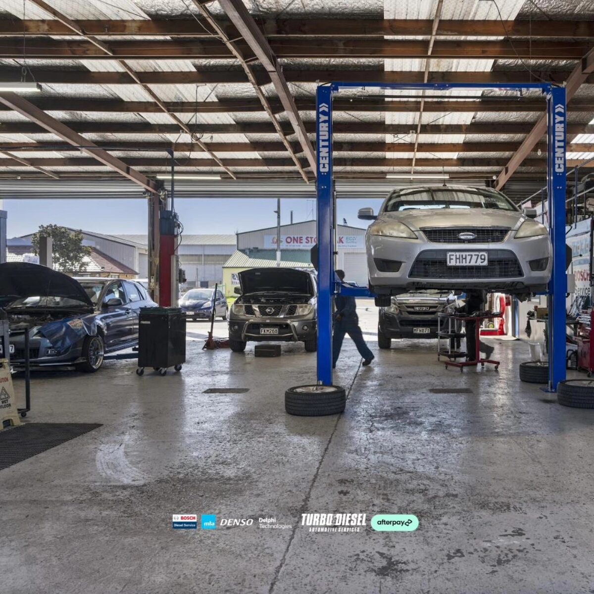 Workshop wide-view showing space for motorhomes and larger light commercial vehicles.